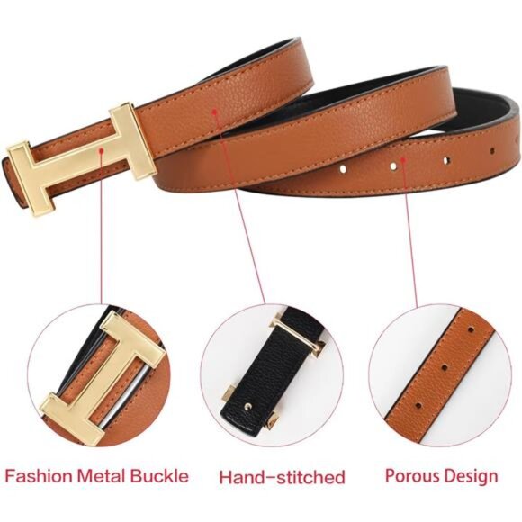 Women\'s Belts with Gold Buckle, Fashion Waist Band, Elegant Ladies\' Belt, Gift